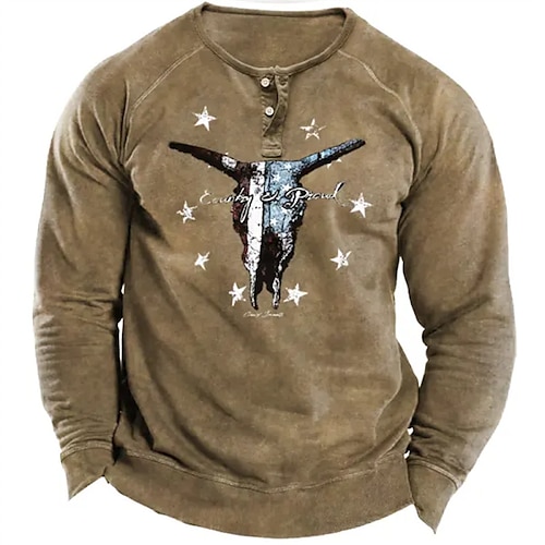 

Men's Sweatshirt Brown Henley Animal Patterned Graphic Prints Sports Outdoor Daily Sports Hot Stamping Basic Streetwear Casual Spring Fall Clothing Apparel Hoodies Sweatshirts