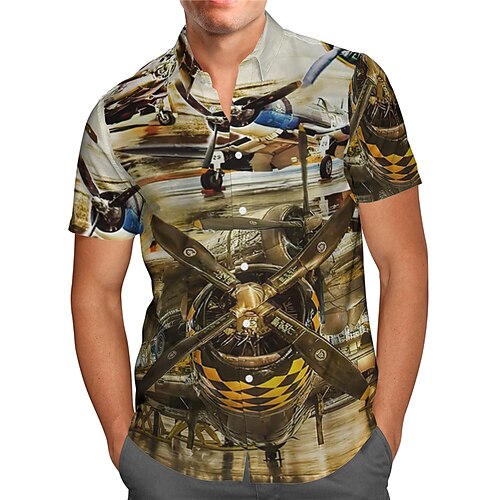 

Herren Hemd Hawaiihemd Sommerhemd Grafik-Drucke Flugzeug Umlegekragen Gelb Strasse Casual Kurze Ärmel Button-Down Bedruckt Bekleidung Tropisch Modisch Hawaiianisch Designer