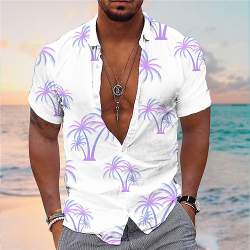 

Homens Camisa Social Camisa havaiana Coqueiro Estampas Abstratas Aberto para a Lateral Roxo Laranja Verde Cinzento Diário Feriado Manga Curta Botão para baixo Imprimir Roupa Tropical Moda Roupa de