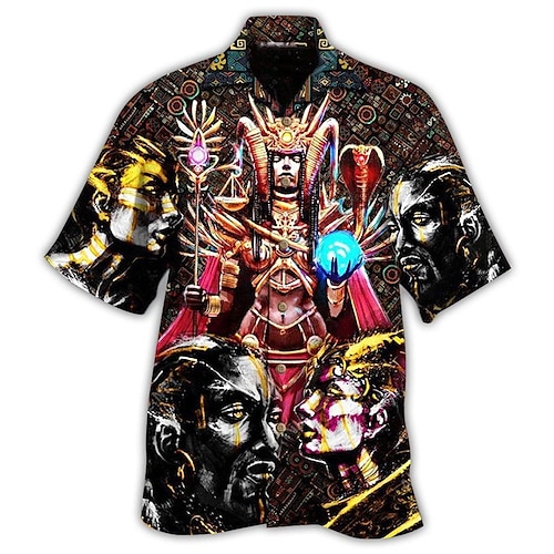 

Homens Camisa Social Camisa havaiana Estampas Abstratas Série egito colar cubano Preto Casual Feriado Manga Curta Botão para baixo Imprimir Roupa Tropical Moda Roupa de rua Havaiana