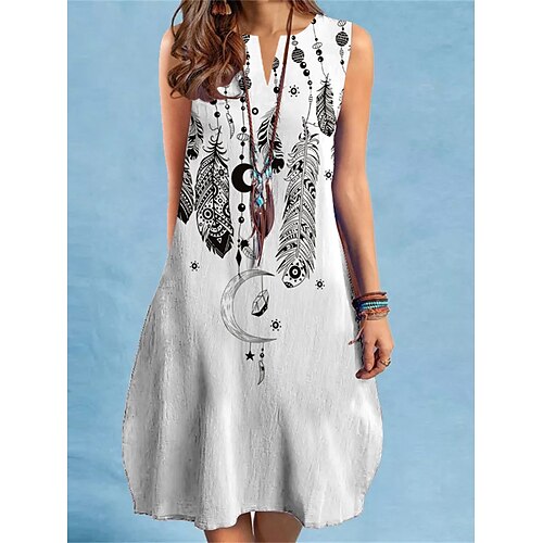 

Dame Afslappet påklædning Tank Top Kjole Sommerkjole Blomstret Geometrisk Trykt mønster V-hals Midikjole Aktiv Mode udendørs Daglig Uden ærmer Løstsiddende Sort Gul Lyserød Forår Sommer S M L XL XXL