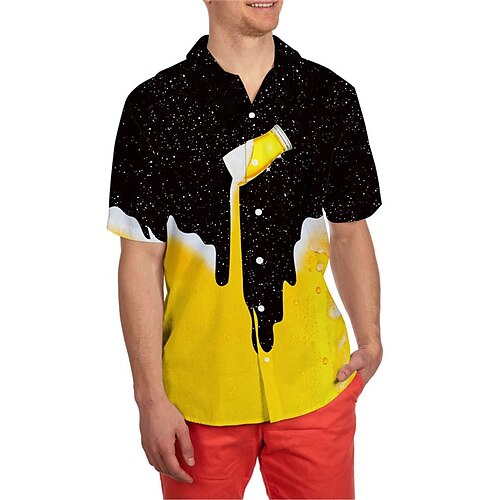 

Herren Hemd Hawaiihemd Sommerhemd Grafik-Drucke Bier Umlegekragen Gelb Strasse Casual Kurze Ärmel Button-Down Bedruckt Bekleidung Tropisch Sport Strassenmode Designer