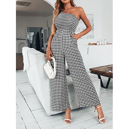 

Women's Jumpsuit Backless High Waist Solid Color One Shoulder Streetwear Street Daily Regular Fit Sleeveless Black S M L Spring