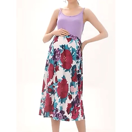 

baby shower da donna abito premaman abito casual abito svasato abito floreale maxi abito floreale senza maniche stampa patchwork girocollo viola primavera estate s m l xl xxl