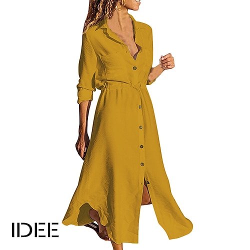 

Per donna Abito chemisier Abito casual Vestito longuette Esterno Giornaliero Da mare Poliestere Di tendenza Informale Colletto Lacci Pulsante Manica lunga Estate Primavera Autunno 2023 Morbido Bianco