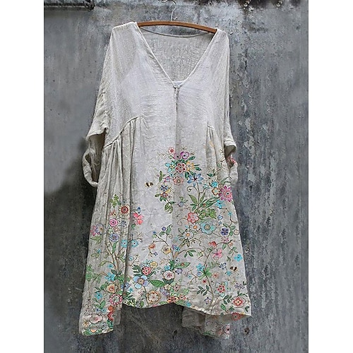 

Dame Afslappet påklædning Print kjole Løs kjole Blomstret Kat Trykt mønster V-hals Midikjole Aktiv Basale udendørs Daglig 3/4-ærmer Løstsiddende Hvid Gul Blå Forår Sommer S M L XL XXL