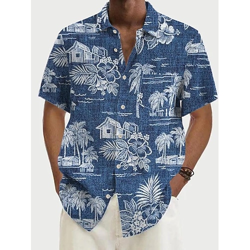 

Hombre Camisa camisa hawaiana Floral Árbol de coco Estampados Cuello Vuelto Azul Piscina Exterior Calle Mangas cortas Abotonar Estampado Ropa Lino Tropical Moda Hawaiano Design