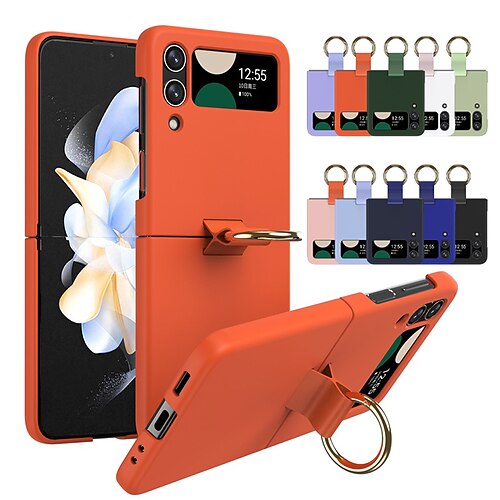 

telefone Capinha Para Samsung Galaxy Capa traseira Z Flip 4 Z Flip 3 Portátil Suporte para Alianças Anti-poeira Cor Sólida PC