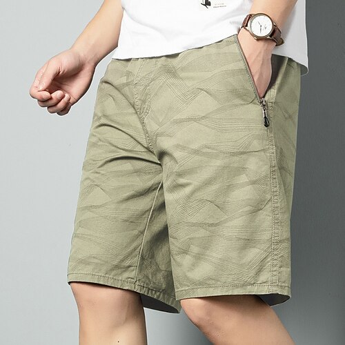 

Men's Cargo Shorts Shorts Drawstring Elastic Waist Zipper Pocket Stripe Comfort Wearable Knee Length Casual Daily Holiday 100% Cotton Basic Sports ArmyGreen Black