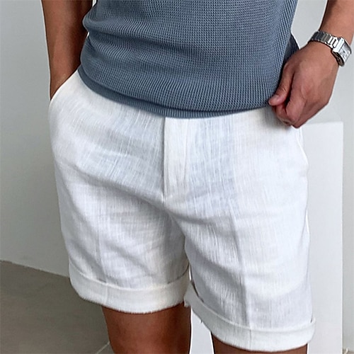 

Men's Shorts Linen Shorts Summer Shorts Beach Shorts Zipper Plain Comfort Breathable Short Outdoor Daily Streetwear Stylish Casual Black White Inelastic