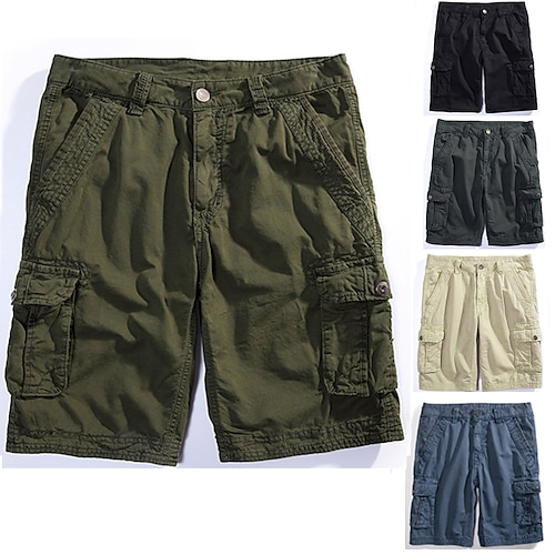 

Men's Cargo Shorts Shorts Straight Leg 6 Pocket Plain Comfort Knee Length Outdoor Daily Going out 100% Cotton Streetwear Chic Modern Black Dark Green