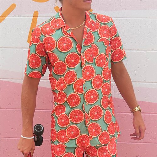 

Men's Shirt Summer Hawaiian Shirt Fruit Graphic Prints Turndown Red Casual Holiday Short Sleeve Button-Down Print Clothing Apparel Tropical Fashion Streetwear Hawaiian
