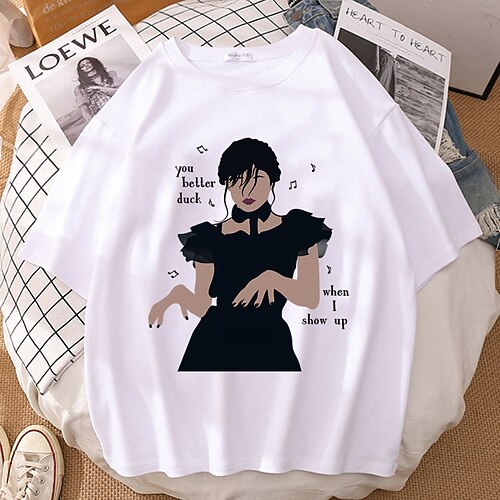 

Mittwoch Addams Familie Addams Mittwoch T-Shirt-Ärmel Anime Klassisch Streetstyle T-shirt Für Herren Damen Unisex Erwachsene Heißprägen 100% Polyester Casual