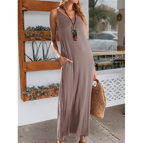 

Per donna Abito lungo Abito lungo Abito casual Abito sottoveste Colore puro Essenziale Informale Esterno Giornaliero Fine settimana Schiena scoperta Tasche Senza maniche Con bretelline Vestito
