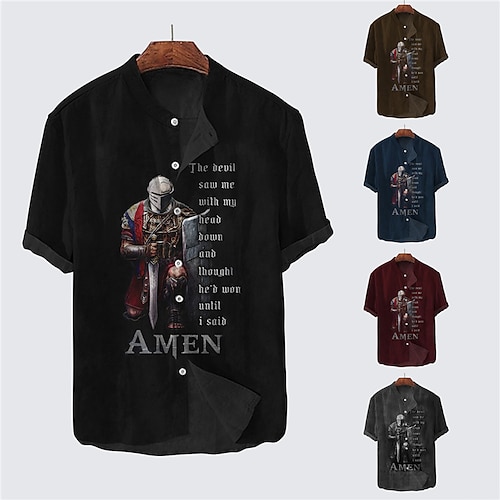 

Hombre Camisa Letra Estampados Cosecha Soldier Escote Chino Negro Vino Azul Marino Marrón Gris Exterior Calle Manga Corta Abotonar Estampado Ropa Moda Design Casual Cómodo