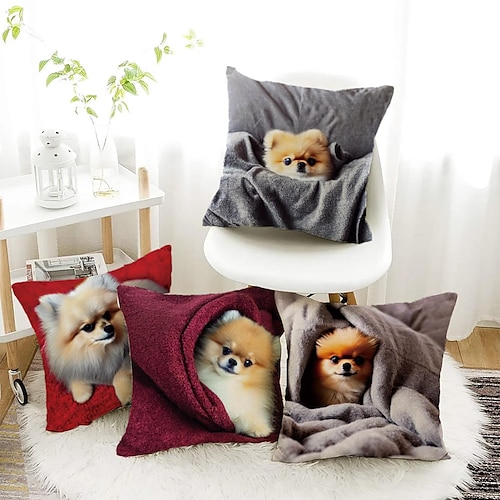 

double côté taie d'oreiller 4 pc chien 3d imprimer doux décoratif carré taie d'oreiller taie d'oreiller pour chambre salon canapé canapé chaise lavable en machine