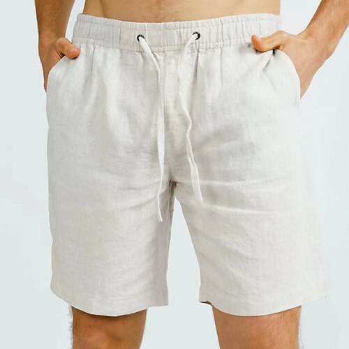 

Herre Shorts Lin Shorts Sommershorts Strandshorts Snorer Elastisk midje عادي Komfort Pustende utendørs Daglig Ut på byen Lin / bomullsblanding Mote Gatemote Hvit Blå