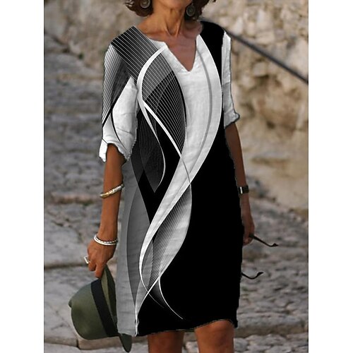 

Dame Uformell kjole Skiftkjole Print kjole Geometrisk Fargeblokk Trykt mønster V-hals Mini kjole Aktiv Mote utendørs Daglig Halvlange ermer Normal Svart Grå Sommer Vår S M L XL XXL