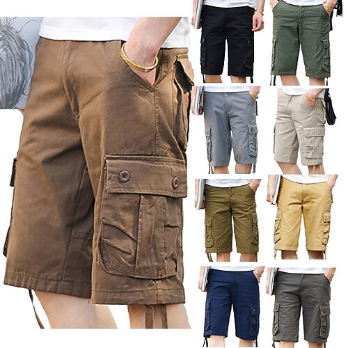 

Herren Cargo Shorts Kurze Hosen Shorts Kurze Hosen Bein Kordelzug 6 Tasche Glatt Komfort Outdoor Täglich Ausgehen 100% Baumwolle Modisch Strassenmode Schwarz Gelb