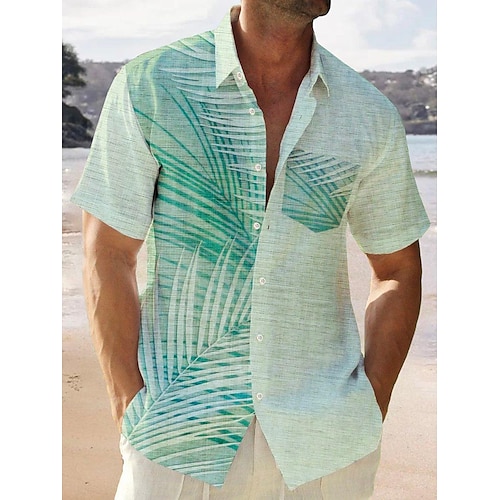 

Hombre Camisa camisa hawaiana Estampados Hojas Cuello Vuelto Verde Trébol Exterior Calle Mangas cortas Abotonar Estampado Ropa Tropical Moda Hawaiano Design