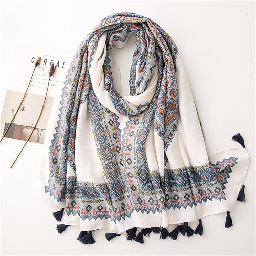 

Bohe Style Printed Women Scarf Retro Floral Pattern Fringed Shawl Summer Sunscreen Ethnic Scarves