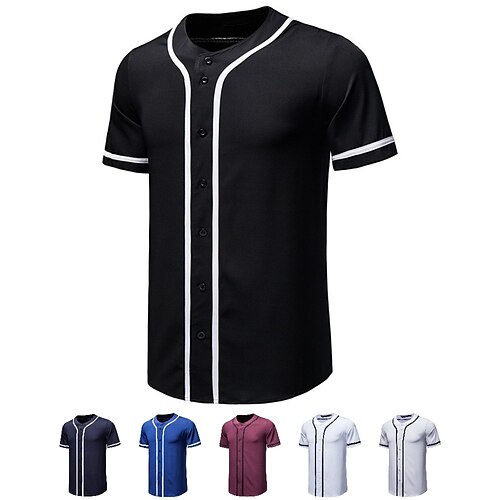 

Herre Baseballjersey Baseballskjorte Kortermet Topper Atletisk treningsklær Pustende Myk Svettereduserende Løp Jogge Trening Sports Sportsklær Ensfarget Svart Hvit Burgunder