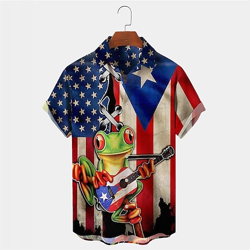 

Herren Hemd Hawaiihemd Sommerhemd Grafik-Drucke Frosch Nationalflagge Umlegekragen Blau Outdoor Strasse Kurze Ärmel Button-Down Bedruckt Bekleidung Tropisch Modisch Hawaiianisch Designer