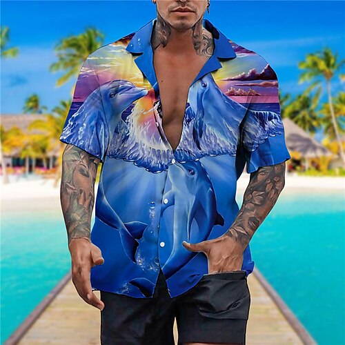 

Homme Chemise Chemise hawaïenne Imprimés Photos Dauphin Col rabattu Bleu Violet Gris Casual Vacances Manche Courte Bouton bas Imprimer Vêtement Tenue Tropique Mode Vêtement de rue Hawaïen