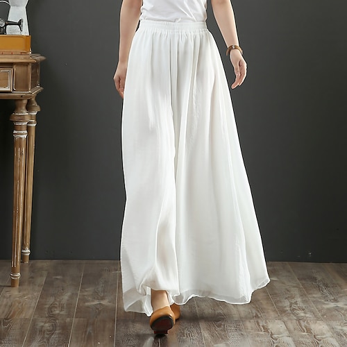 

Dame Bred Bukseben Bukser Palazzo bukser Lin Svart Hvit Rød Mote Fritid / hverdag Bred Bukseben Full lengde Komfort Ensfarget M L XL 2XL