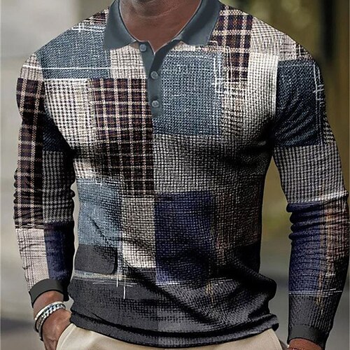 

Per uomo POLO Camicia da golf Golf Polo a nido d'ape Color Block Stampe astratte Geometria Collo ripiegabile Blu Esterno Strada Manica lunga Bottone giù Stampa Abbigliamento Di tendenza Streetwear