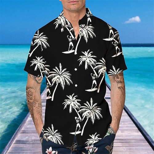 

Herren Hemd Hawaiihemd Sommerhemd Kokosnussbaum Grafik-Drucke Umlegekragen Schwarz Täglich Festtage Kurze Ärmel Button-Down Bedruckt Bekleidung Tropisch Modisch Strassenmode Hawaiianisch