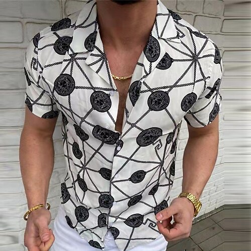 

Homens Camisa Social Camisa havaiana Estampas Abstratas Geometria Aberto para a Lateral Vinho Preto Branco Casual Feriado Manga Curta Botão para baixo Imprimir Roupa Tropical Moda Havaiana Macia