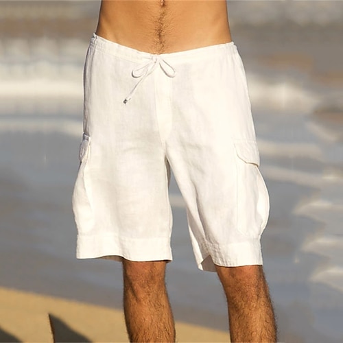 

Homme Short Short en lin Short d'été Short de plage Cordon Taille elastique Plein Respirable Doux Court Casual du quotidien Vacances Mélange de Lin Coton Mode Vêtement de rue Blanche Micro-élastique