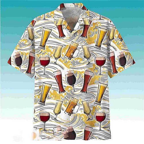 

Men's Shirt Summer Hawaiian Shirt Graphic Prints Beer Darts Turndown Yellow Street Casual Short Sleeves Button-Down Print Clothing Apparel Tropical Fashion Hawaiian Designer