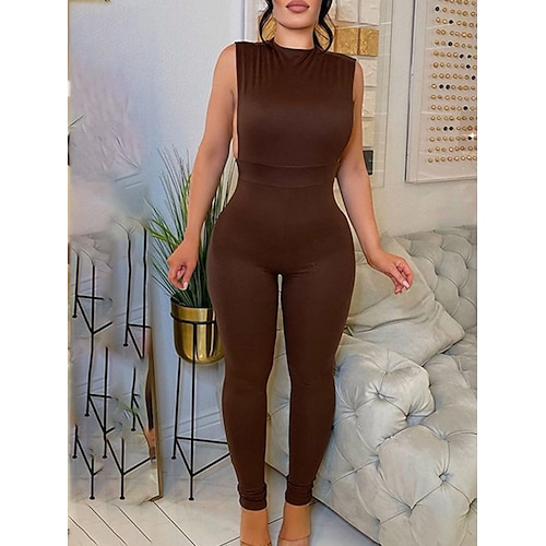 

Damen Jumpsuit Hohe Taillenlinie Feste Farbe Rundhalsausschnitt Strassenmode Brautkleider schlicht Strasse Täglich Regular Fit Ärmellos Schwarz Braun Grün S M L Frühling