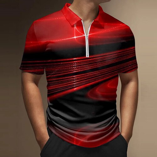 

Herre POLO T-skjorte Golf skjorte Zip Polo Gradert Grafiske trykk Aftæpning Rød Blå Lilla Gull Grønn utendørs Gate Kort Erme Glidelås Trykt mønster Klær Mote Designer Fritid Pustende