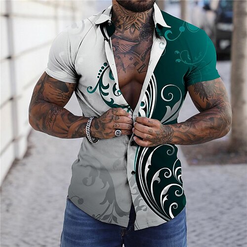 

Homens Camisa Social Floral Gradiente Estampas Abstratas Aberto para a Lateral Rosa Vinho Azul Marinha Azul Rua Casual Manga Curta Botão para baixo Imprimir Roupa Esportes Moda Roupa de rua Designer