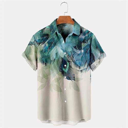 

Homme Chemise Chemise hawaïenne Imprimés Photos Plume Col rabattu Bleu Extérieur Plein Air Manches courtes Bouton bas Imprimer Vêtement Tenue Tropique Mode Hawaïen Design