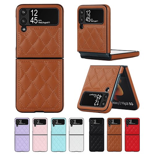 

Handy Hülle Handyhüllen Für Samsung Galaxy Rückseite Z Flip 4 Z Flip 3 Stoßresistent Einfarbig Geometrische Muster PC PU-Leder