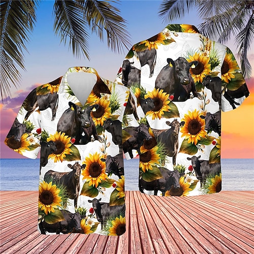 

Homens Camisa Social Camisa havaiana Spot de Luz Multi-Colorida Estampas Abstratas Vaca Aberto para a Lateral Amarelo Casual Feriado Manga Curta Botão para baixo Imprimir Roupa Tropical Moda Havaiana