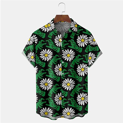 

Herren Hemd Hawaiihemd Sommerhemd Gänseblümchen Grafik-Drucke Umlegekragen Grün Outdoor Strasse Kurze Ärmel Button-Down Bedruckt Bekleidung Tropisch Modisch Hawaiianisch Designer