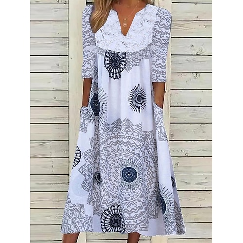 

Per donna Vestito casual Abito estivo Abito boho Tribale Geometrico Increspato Tasche A V Vestito longuette Attivo Di tendenza Esterno Giornaliero Mezza manica Morbido Bianco Verde Grigio Primavera