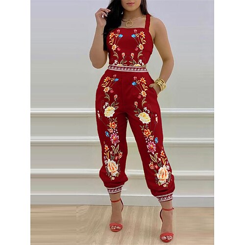 

Damen Jumpsuit Rückenfrei Tasche Blumen Quadratischer Ausschnitt Strassenmode Bodycon Täglich Urlaub Regular Fit Ärmellos Schwarz Rote S M L XL Frühling