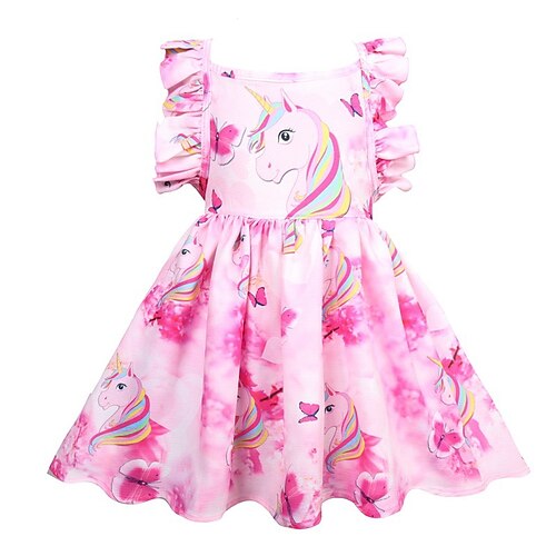 

Bambino Da ragazza Vestito Cartoni animati Unicorno Abito casual Sopra il ginocchio Vestito Informale Girocollo Manica corta Informale Vestito 3-8 anni Primavera Rosa Viola