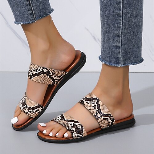 

Mujer Sandalias Zapatillas Sandalias planas Zapatillas al aire libre Exterior Diario Verano Tacón Plano Puntera abierta Vintage Sensual Clásico Cuero PU Cuero Sintético Mocasín Serpiente Leopardo