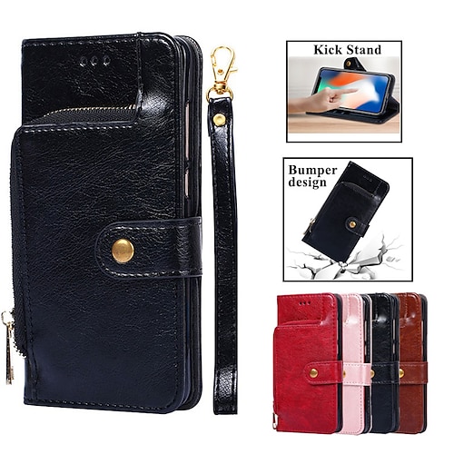 

Handy Hülle Handyhüllen Für Apple Brieftasche Kartenetui iPhone 14 13 12 11 Plus Pro Max Geldbeutel Reisverschluss Ganzkörperschutz Einfarbig TPU PU-Leder