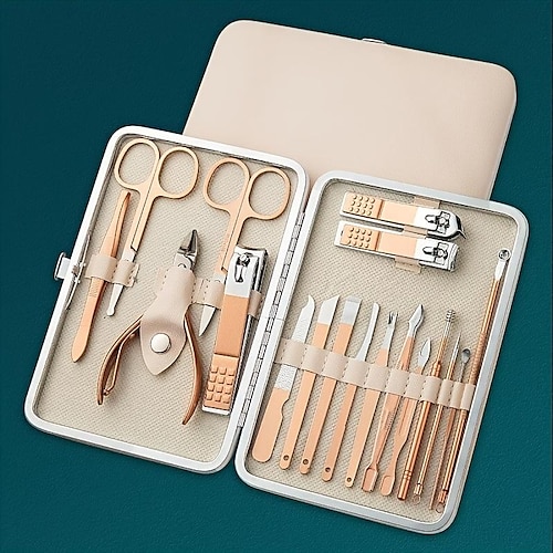 

Nagelknipser-Set aus roségoldenem Edelstahl, Pflegewerkzeug-Set mit Etui, Maniküre-Kunstwerkzeug