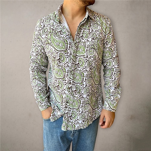 

Homme Chemise Tribal Imprimés Photos Col rabattu Vert Extérieur Plein Air manche longue Bouton bas Imprimer Vêtement Tenue Mode Bohème Design