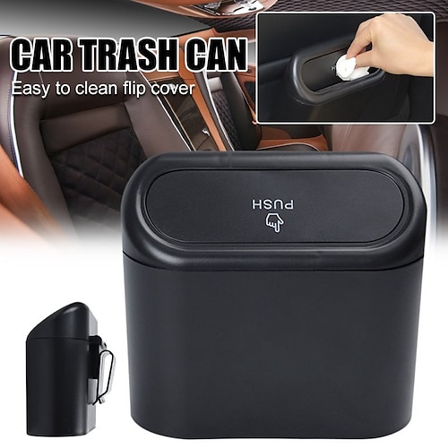 

Car Trash Bin Hanging Vehicle Garbage Dust Case Storage Box Black Abs Square Pressing Type Trash Can Auto Interior Accessories
