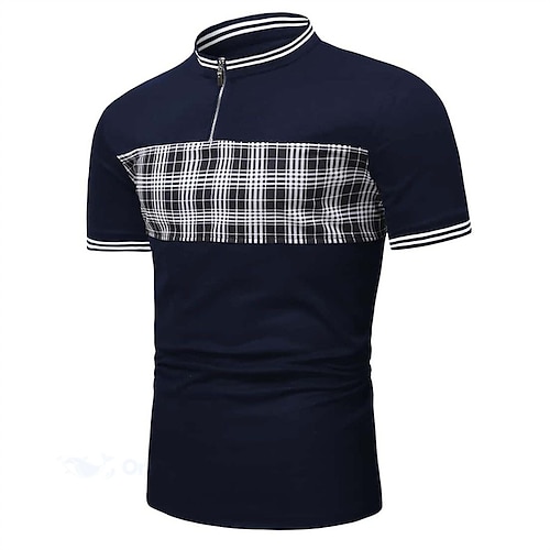 

Herre Zip Polo Arbeid Dagligdagstøy Opprett krage Quarter Zip Kortermet Mote Klassisk Stil Ruter Lapper Quarter Zip Trykt mønster Sommer Normal Svart Lysegrønn Navyblå Blå Zip Polo